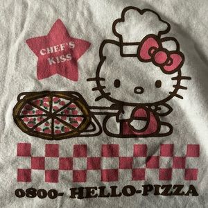 Dolls Kill X Sanrio Pizza Raglan Baby Tee, Pink and White, Size:10, Cropped